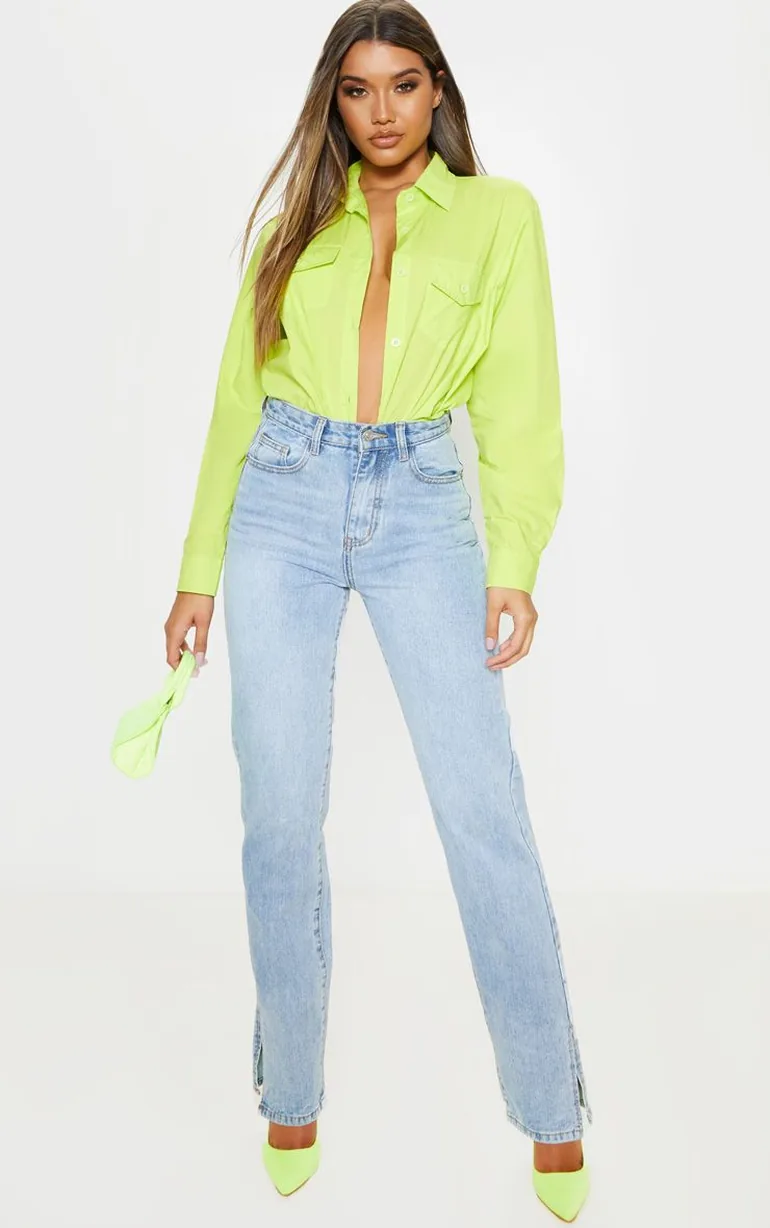 Light Wash Split Hem Jeans