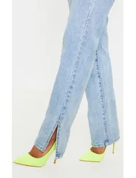 Light Wash Split Hem Jeans - 4