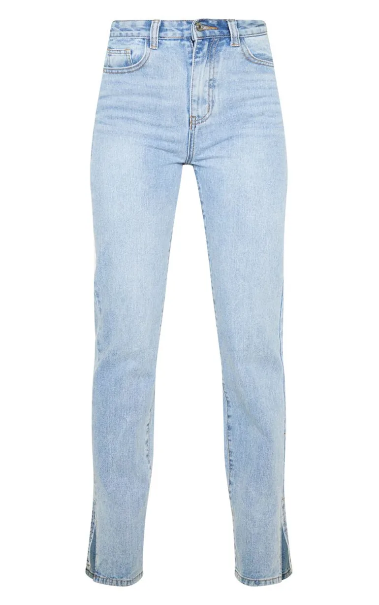 Light Wash Split Hem Jeans - 2
