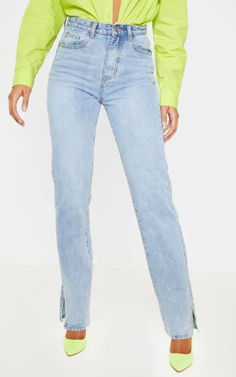Light Wash Split Hem Jeans - 1