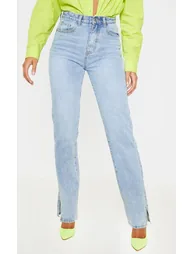 Light Wash Split Hem Jeans - 1