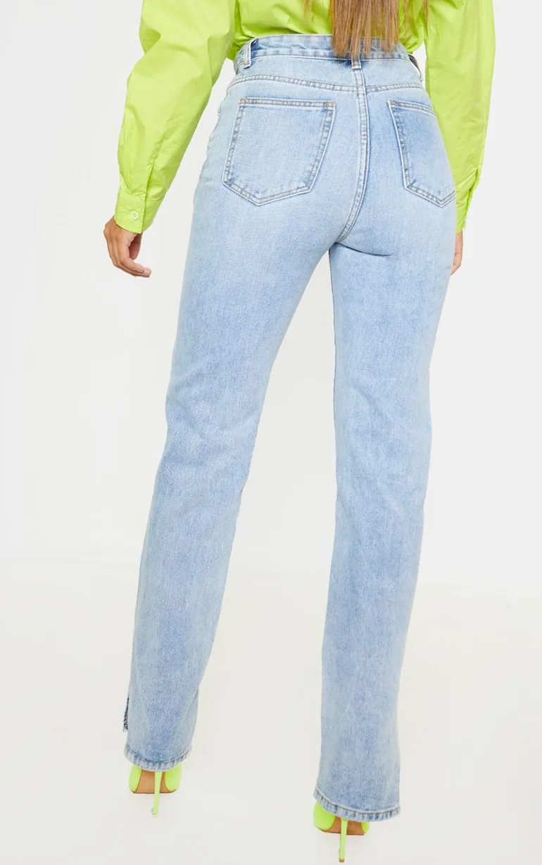 Light Wash Split Hem Jeans - 3