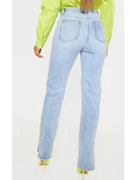 Light Wash Split Hem Jeans - 3