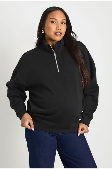 Maternity Oversized Half Zip Sweatshirt - black