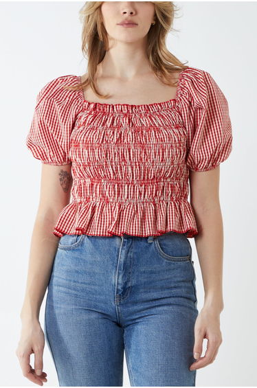 Gingham Check Ruched Top