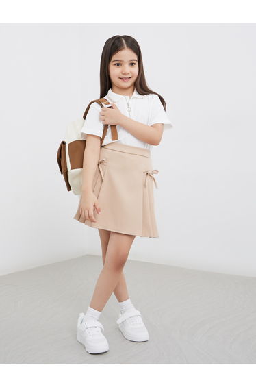 Plain Polo T-Shirt and Pleated Skirt Set