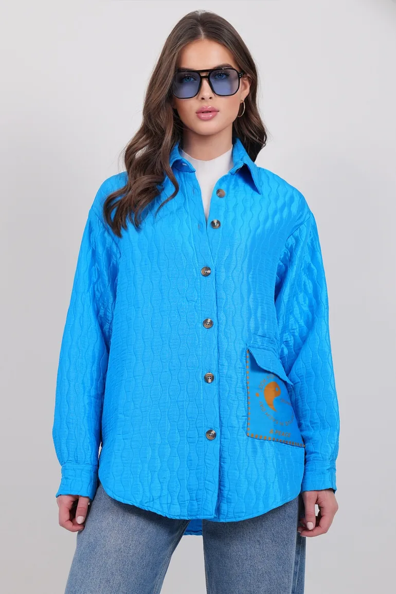 Women's Cobalt Pocket Detailed Quilted Shirt Jacket - 2