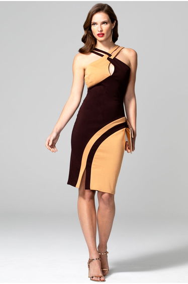 Halterneck Colour Contrast Dress
