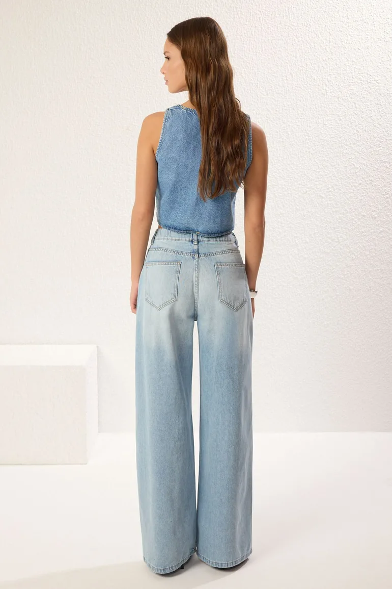 Blue High Waist Wide Leg Jeans - 4