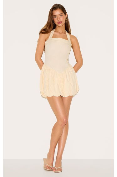 Butter Cream Halterneck Puffball Dress
