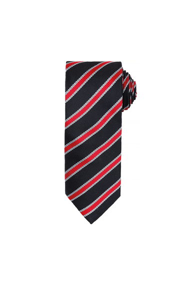 Premier Mens Waffle Stripe Formal Business Tie - Black/Red