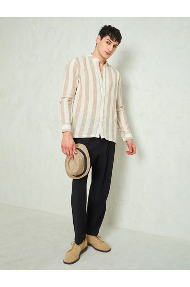 Men Striped Mandarin Collar Relaxed Fit Shirt