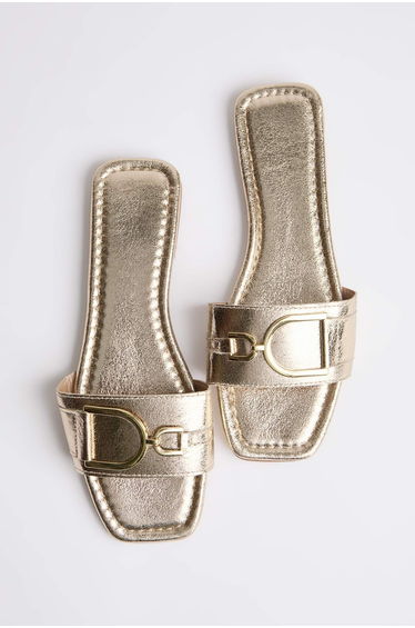 Women's Slippers with Gold Metal Accessory Detail