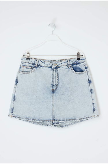 Blue High Waist Wide Leg 100% Cotton Non-Stretch Plus Size Shorts Skirt