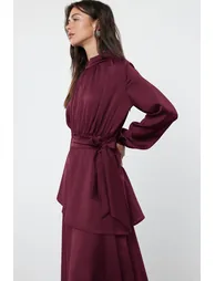 Brown Skirt Tiered Satin Woven Evening Dress/Night Dress - 1