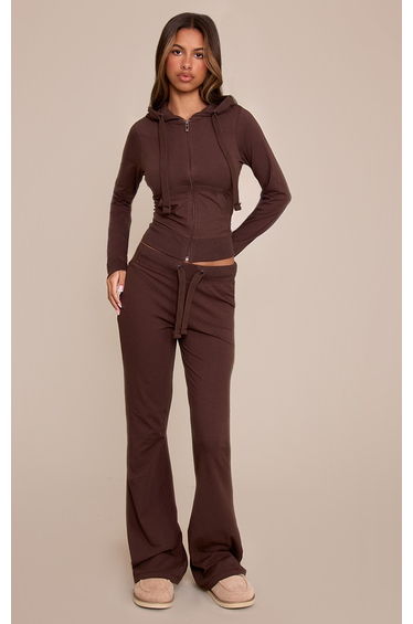 Petite Chocolate Low Rise Skinny Flare Trousers