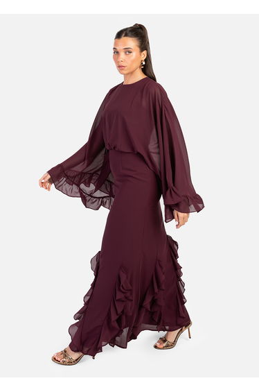 Anaya With Love Recycled Maroon Oversized Ruffle Sleeve Maxi Dress