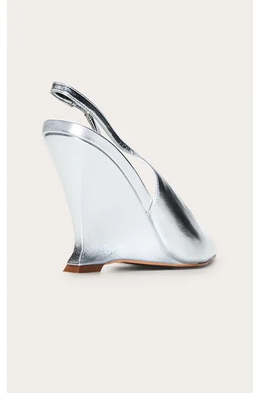 Silver Sling Back Wedge Mule