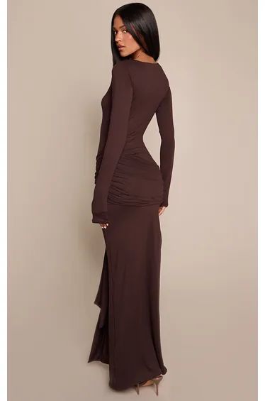 فستان ماكسي بتصميم لف - بني
