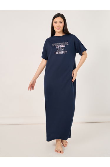 Staying In Slogan Dropped Shoulder Sleep T-Shirt Dress