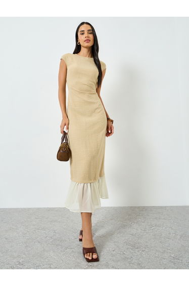 Beige Sleeveless Mermaid Hem Maxi Dress