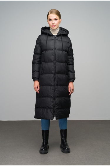 Hooded Detailed Zippered Long Puffer Jacket