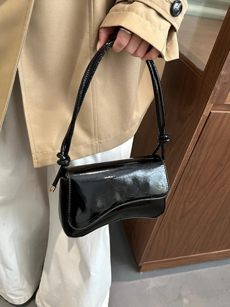 Black Faux Leather Shoulder Bag - 1