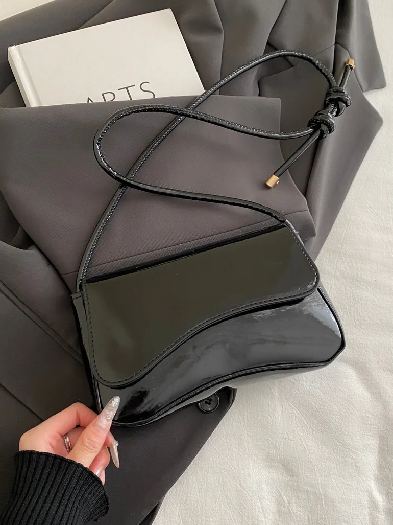 Black Faux Leather Shoulder Bag - 2