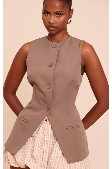 Mushroom Button Up Sleeveless Waistcoat