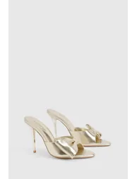 Half Bow Metallic Heeled Mules - gold - 1