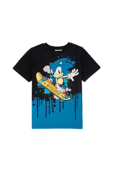 Sonic The Hedgehog Childrens/Kids Skateboard T-Shirt - Black/Blue