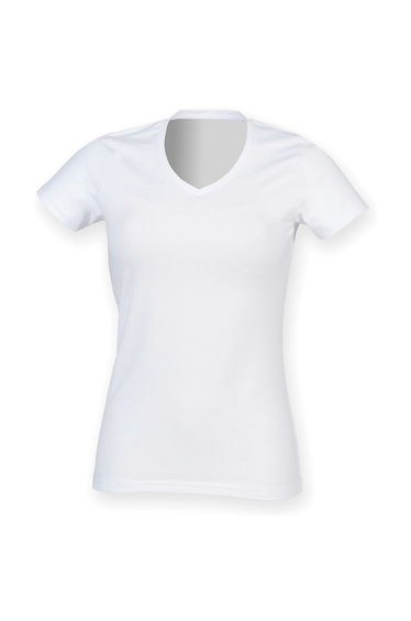 Skinni Fit Womens/Ladies Feel Good Stretch V Neck T-Shirt - White