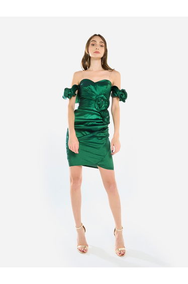 Women Rosette Detail Satin Mini Dress