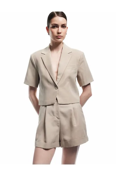 بليزر كوتون بني بطول الخصر