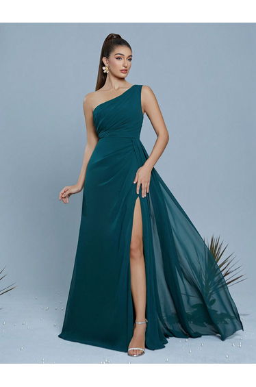 Leely Women's Elegant One Shoulder Sleeveless A-Line Dress