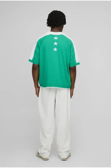 Worldwide Oversized Boxy Moto Jacquard Knitted Polo - green