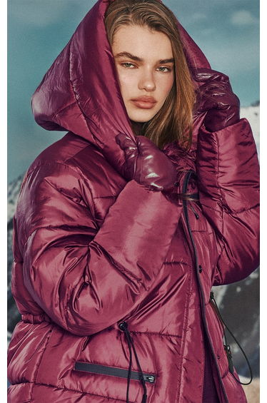 Plum Cinch Pocket Detail Puffer Jacket