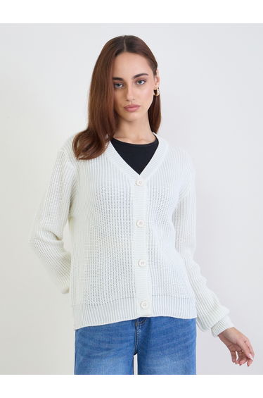 Off White Knit Buttoned Cardigan