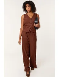 Crinkle Elasticated Waist Wide Leg Trousers