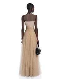 Larissa Champagne Sleeveless Maxi Dress with Mesh Panels - 2