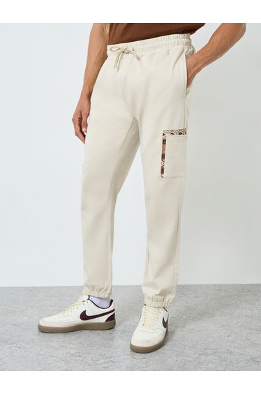 Men Beige Slim Fit Joggers with Pocket Detail