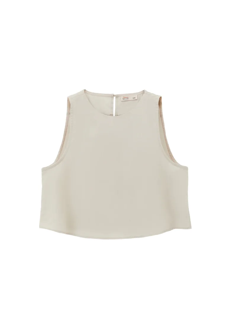 Sleeveless Tank Top With Crew Neck - SILVER BIRCH - 6