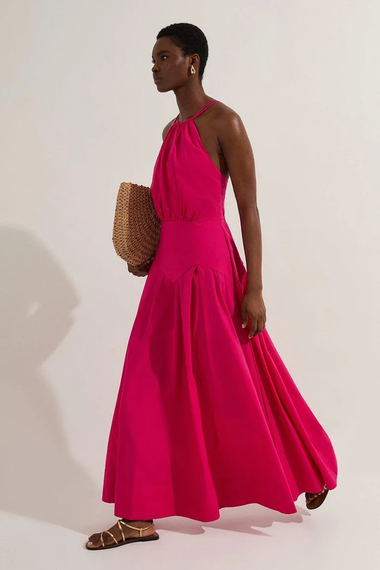 karen millen halter neck dress Blue Georgette Feather Embellished Halter Neck Woven Maxi Dress