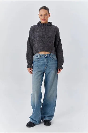 Mixray Thick Turtleneck Textured Crop Sweater