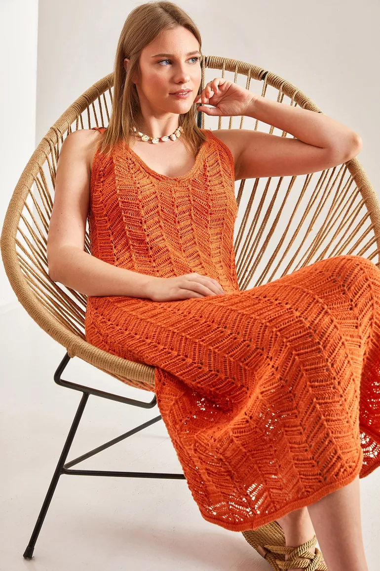 Women's Strapless, Openwork Summer Sweater Dress - 1