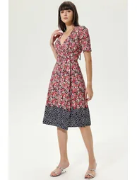 Mélanie Floral V-Neck Belted Midi Dress - 1