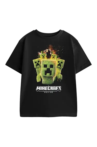 Minecraft Boys Creeper Photograph T-Shirt - Black Solid