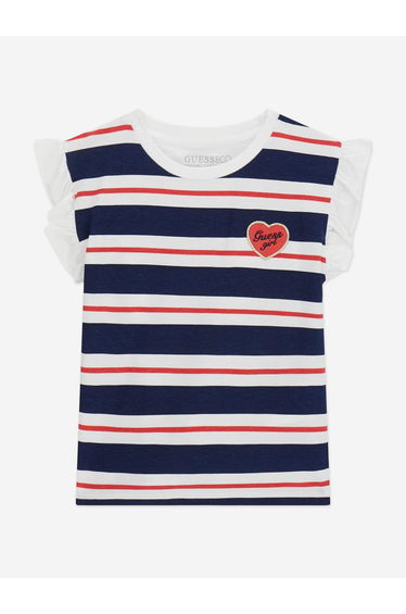 Guess Girls Striped Logo T-Shirt in Navy