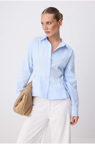 Blue Waist-Fitted Cotton Shirt