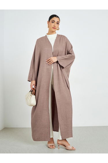 Brown Batwing Sleeve Open Front Abaya